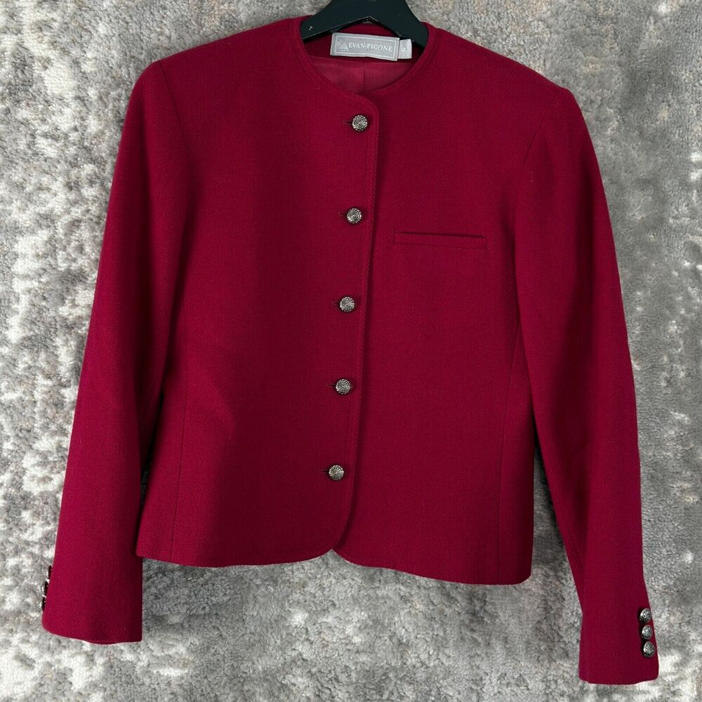 Evan Picone Womens Size 6 100% Wool Outdoor Jacket Red Pocket Long Sleeve Lined